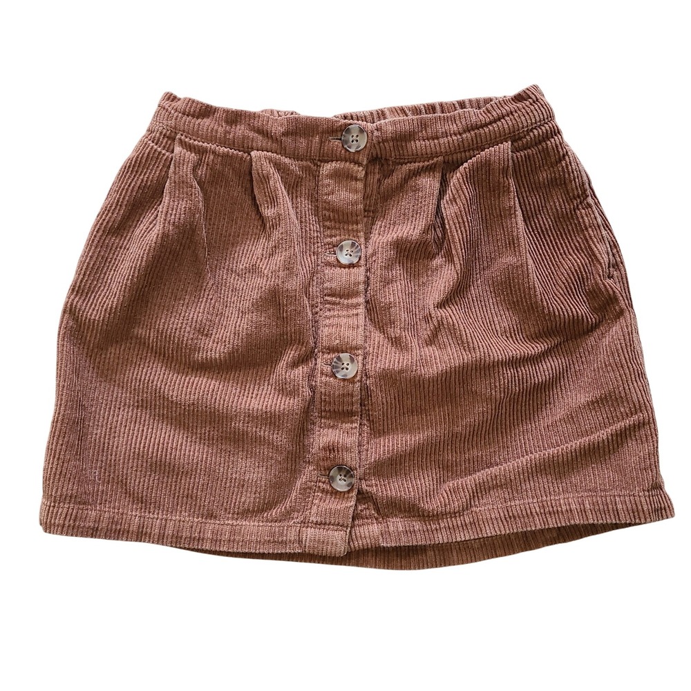 Gap Kids Corduroy Sable Brown Button Front Elastic Waist Mini‎ Skirt Youth L 10